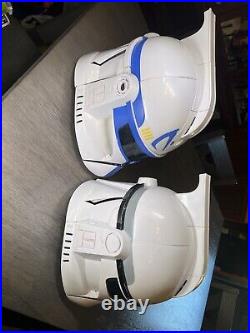 2008Star Wars Captain Rex & Clone Storm Trooper Talking Helmet No Antenna Tested