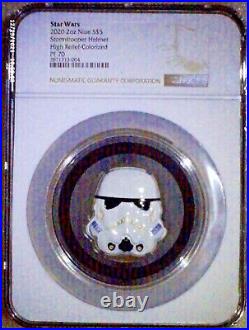 2020 NIUE 2 Oz SILVER $5 COIN STORMTROOPER COLORIZED HELMET NGC PF70