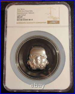 2020 Niue Star Wars Stormtrooper Helmet High Relief 2 oz Silver Coin NCG MS69