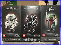 LEGO Star Wars 3 Bust Set! Boba Fett, Stormtrooper, Tie Fighter Pilot Helmet New