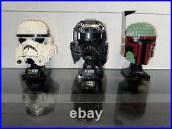 Lego Star Wars Boba Fett, Stormtrooper, Imperial Tie Fighter Pilot Helmet Busts