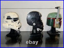 Lego Star Wars Boba Fett, Stormtrooper, Imperial Tie Fighter Pilot Helmet Busts