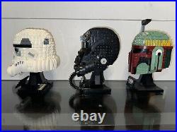 Lego Star Wars Boba Fett, Stormtrooper, Imperial Tie Fighter Pilot Helmet Busts