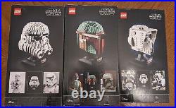 Lot of 3 LEGO Star Wars Helmets 75276,75305,75277 Stormtrooper, Boba Fett, Scout