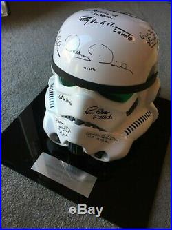 Signed Star Wars Stormtrooper Prop Helmet 11 Cast & Crew Autographs 11 Stand